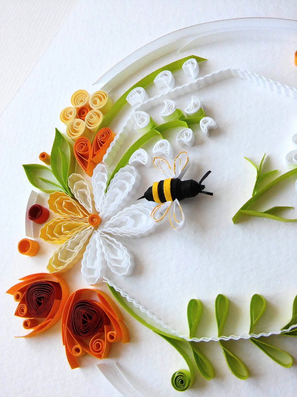 Floral Card With a Bee, Quilling Card, Summer Bouquet, Mothers Day Card