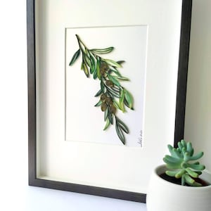 Arte murale con carta da quilling con rami di ulivo, quilling botanico per regali