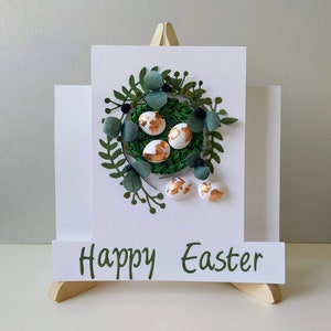 Tarjeta de Pascua 3D hecha a mano de lujo, tarjeta de filigrana de Pascua con huevos, tarjeta de Feliz Pascua en blanco, dorado y verde