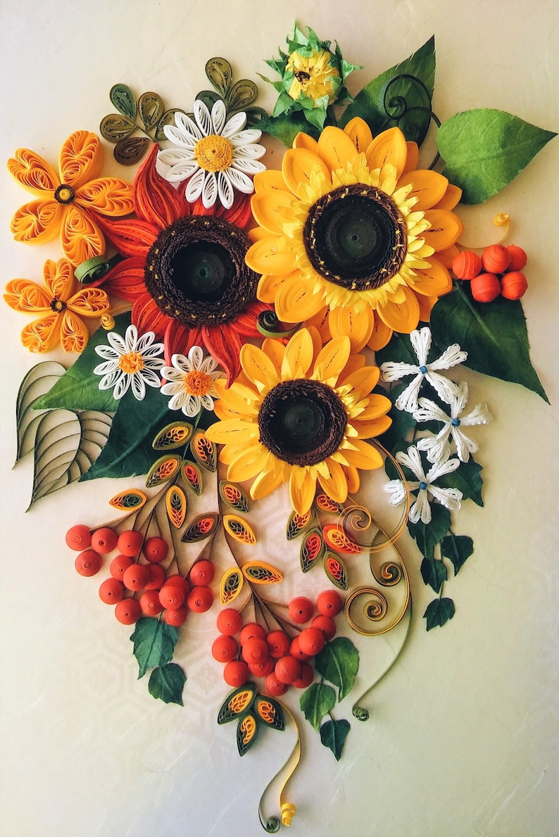 Paper Quilling Art With Sunflowers and Berries Etsy