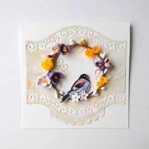 Quilling Geburtstagskarte, Romantische Frühlingskarte mit Vögeln und Blumen