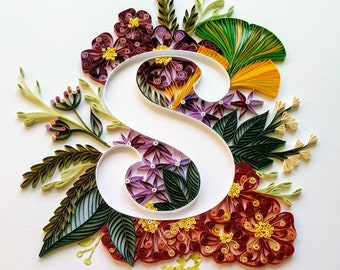 Floral Quilling letter S, Paper qiulling art flowers and letters, Letter Gift with paperstrips