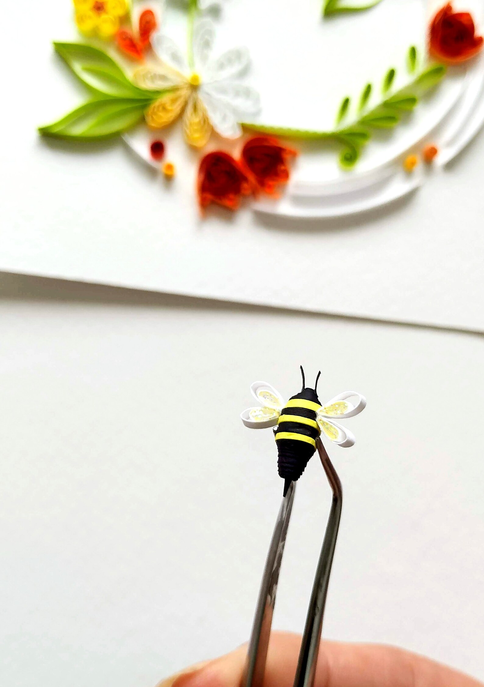 Floral Card With a Bee, Quilling Card, Summer Bouquet, Mothers Day Card