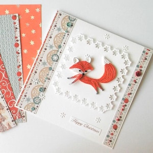 Carte de Noël avec un renard, Carte de quilling en papier Rusty le renard
