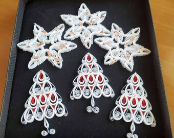 Quilled Christmas Ornament Set: Paper Snowflake & Tree Decorations