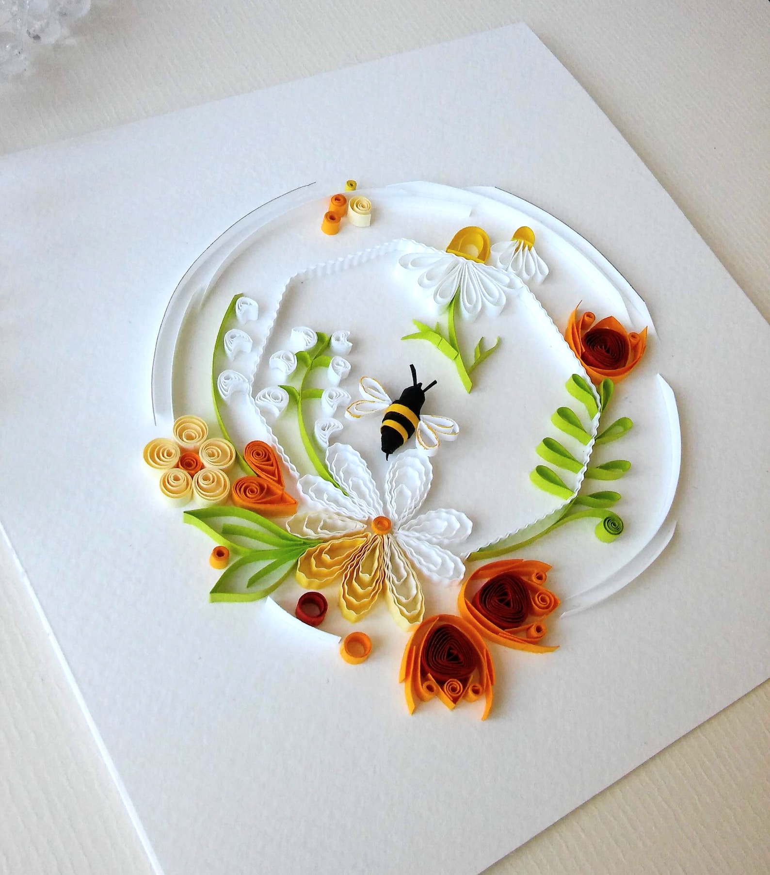 Floral Card With a Bee, Quilling Card, Summer Bouquet, Mothers Day Card