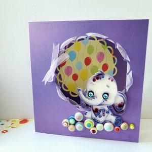 Babyolifantverjaardagskaart, babyshowercadeau, 3D-olifantkaart, quilling olifant, quilling baby, handgemaakte 3D-kaart, kaart schattige kinderen