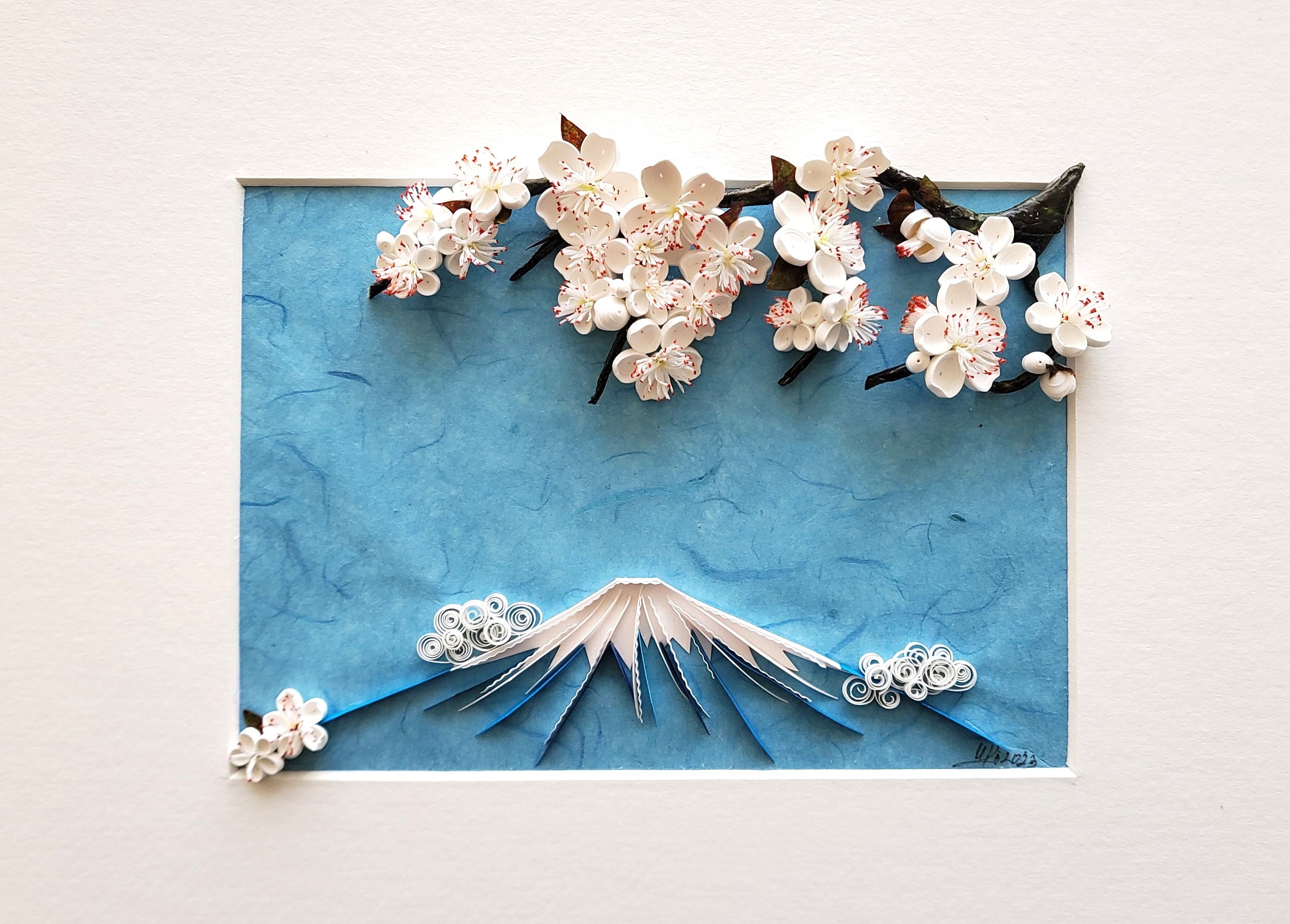 桜と富士のクイリングアート：手作り和紙の壁飾り - Etsy 日本