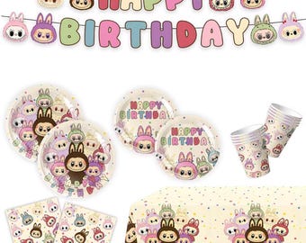 Cute Monster Party Supplies Set – 52 Piece Kids Birthday Tableware, Cartoon Creature Party Decorations, Plates Cups Napkins Banner