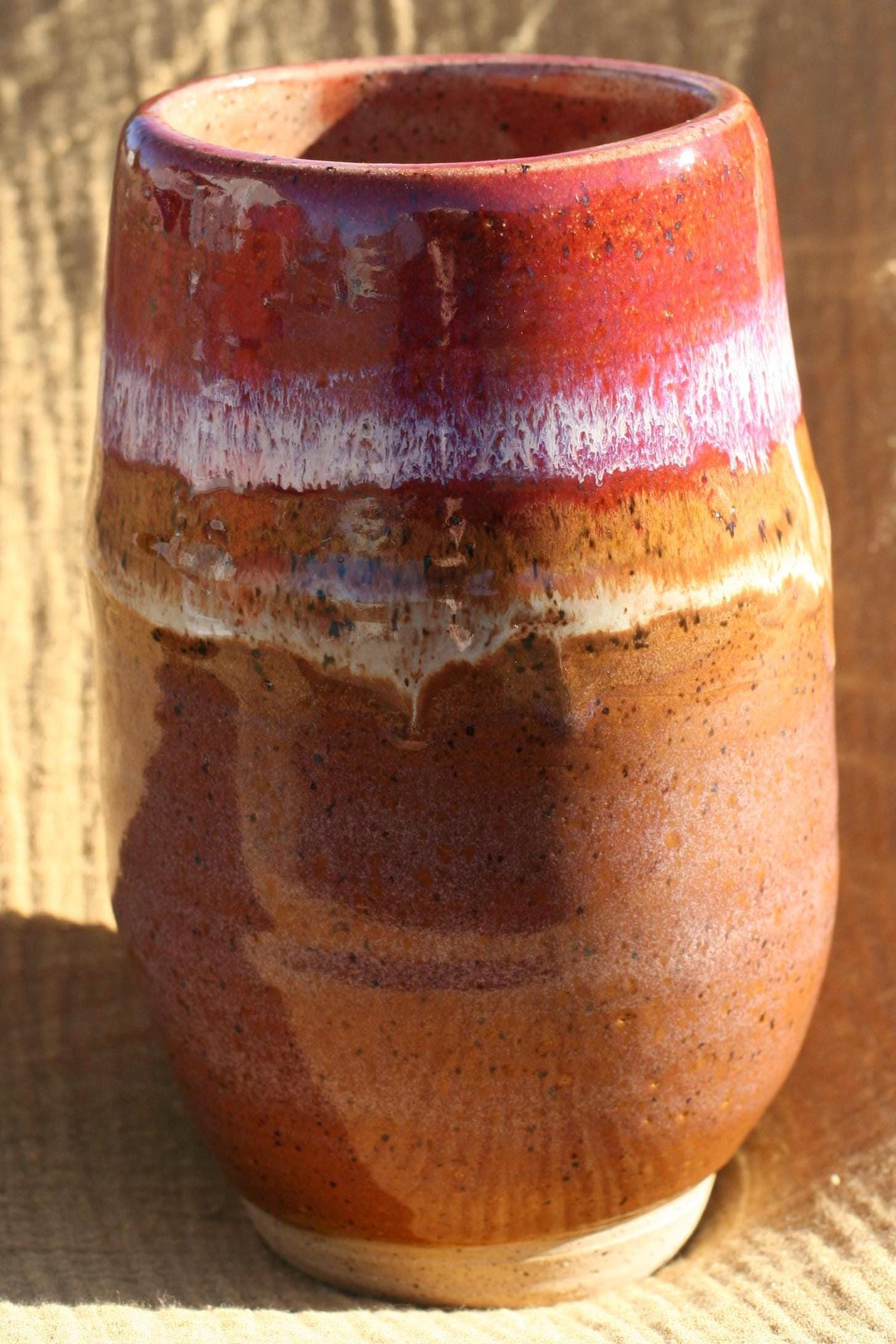 Groovy Pink & Brown Vase 9"H X 4.5"D Handmade Wheel Thrown Stoneware Vintage Inspired Ceramic Home Decor Flower