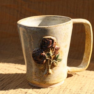 Vintage Inspired Rose Mug for a Lefty Wheel Thrown 10oz Handmade Ceramic Rose Mug