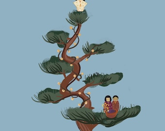 Japanese christmas tree greeting card