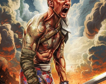 Max Holloway / blessed / ufc / 300 / mma / mma poster / fight / fight art / digital print / hand drawn / gladiator /