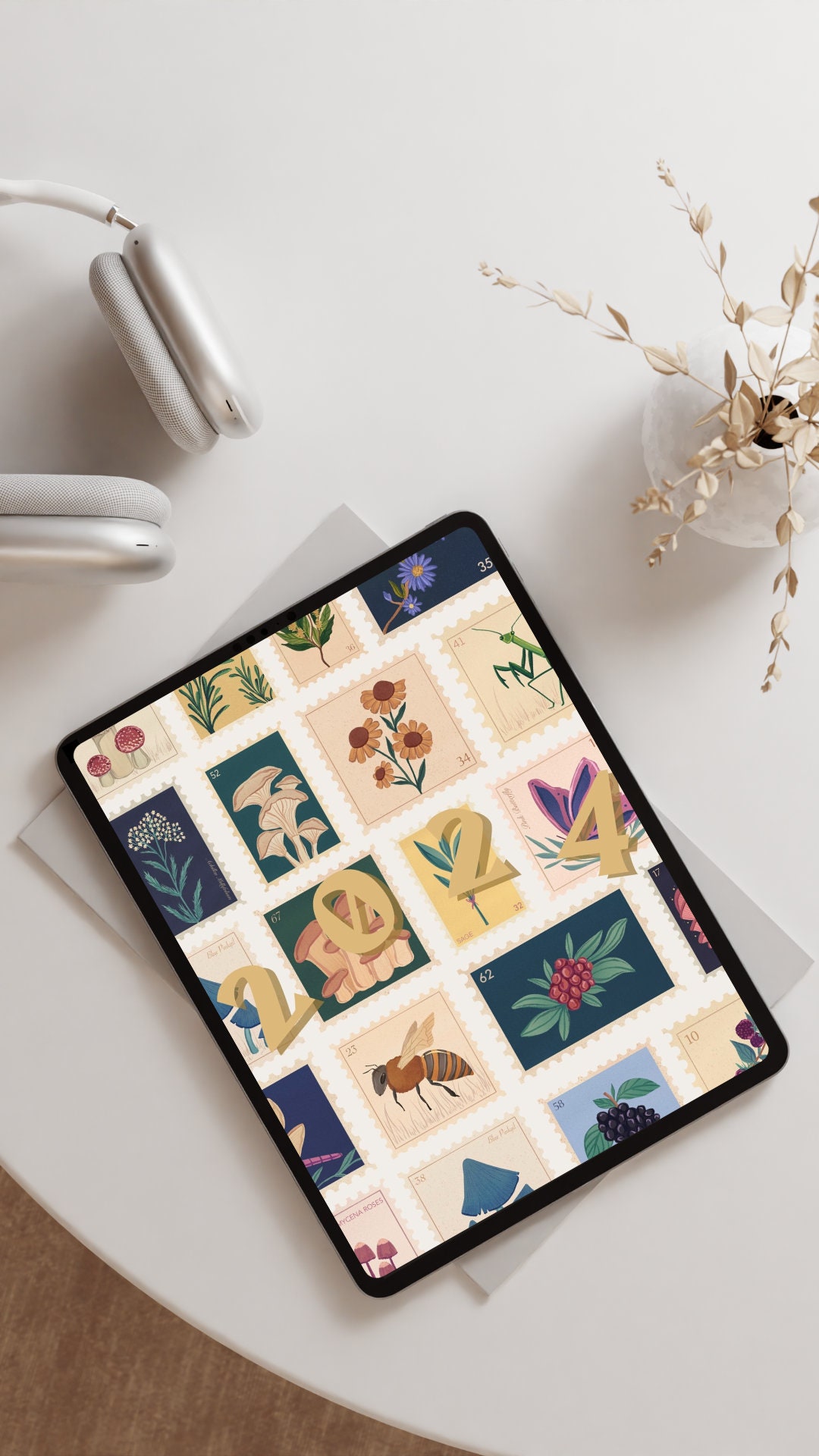 Antique Botanical Stamp 2024 Calendar Digital 2024 Calendar Etsy