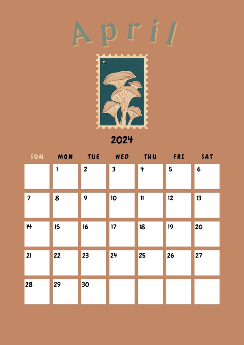 Antique Botanical Stamp 2024 Calendar Digital 2024 Calendar Etsy