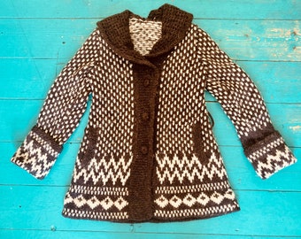cardigan islandais vintage en tricot main - taille M