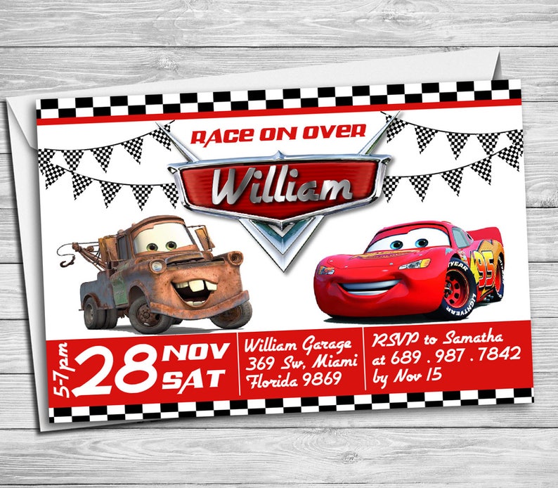 Cars Birthday Invitation Mater And Lightning Mcqueen Birthday Etsy