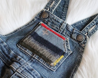 Upcycled Children's Denim Overalls with Pendleton Patch | kids overalls, children overalls, kids denim clothing, pendleton clothing