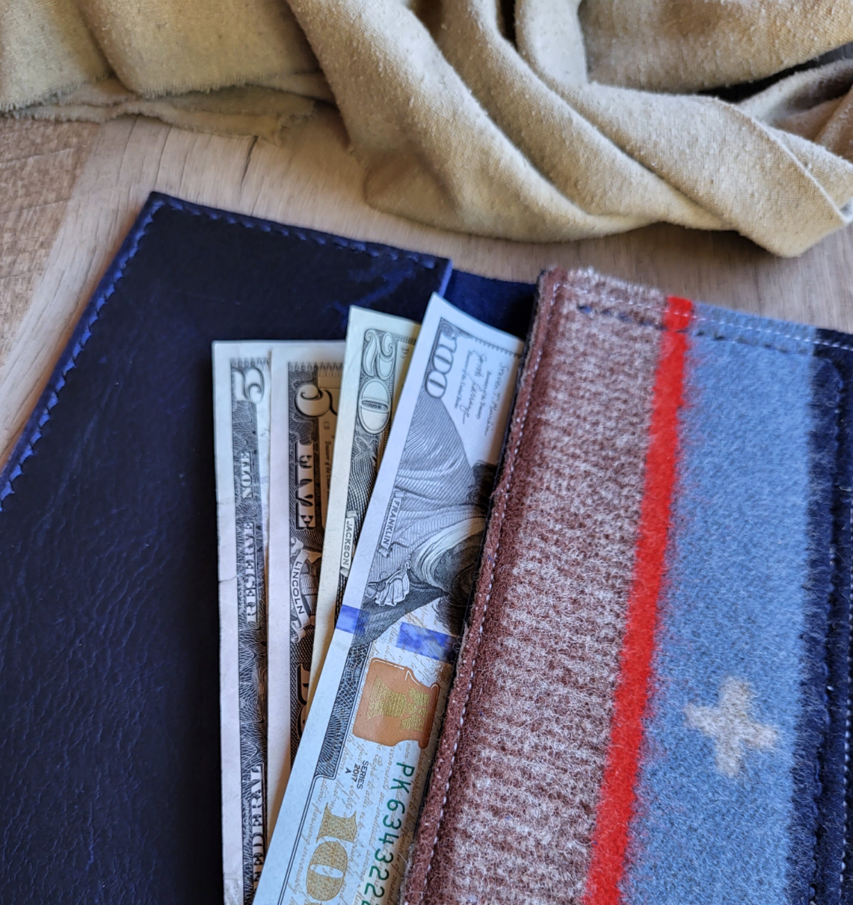 Wool and Leather Billfold Billfolds Wallet Made With Etsy