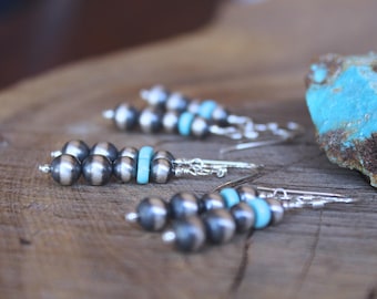 Navajo Pearl Earrings, Turquoise Beaded Earrings, Western Drop Earrings, L104WH