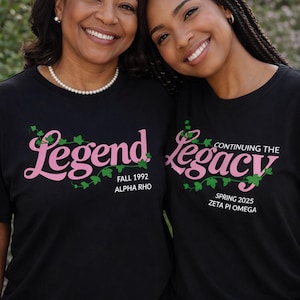 Personalized “Continuing Our Legacy” or “Legend” Shirt or Sweatshirt | Family Tee | AKA Sorority Inspired Gift | Pink & Green | Soro