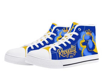 Sigma Gamma Rho Inspired High Top Canvas Shoes | Blue & Gold Sorority Sneakers | SGRho Paraphernalia Women’s Footwear