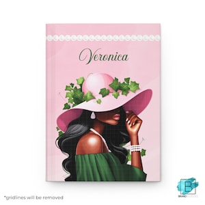 Personalized Woman with Ivies Hardcover Matte Journal | Sorority Inspired | Pink and Green Notes | Soror Gifts