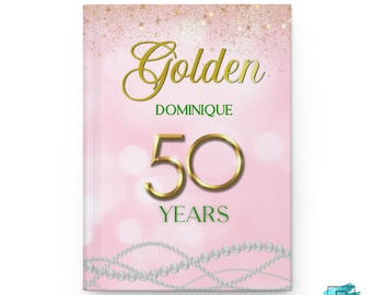 Personalized 50 Years Golden Hardcover Journal | Sorority Inspired Notebook | Pink & Green | Milestone | Sorority Gift