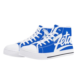 Zeta Phi Beta Inspired Women’s High Top Canvas Shoes | ZPhiB Sorority Blue & White Sneakers | Zeta Apparel Paraphernalia