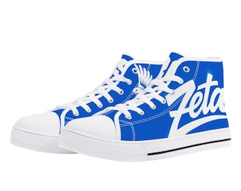 Zeta Phi Beta Inspired Women’s High Top Canvas Shoes | ZPhiB Sorority Blue & White Sneakers | Zeta Apparel Paraphernalia