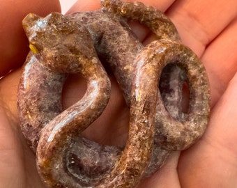 Stunning Lepidolite Pendant Snakes Carved by Artifactual