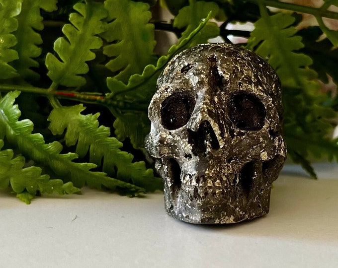 Sparkly Pyrite Artifactual Detailed Skull Carving