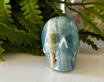 Beautiful Blue Onyx Artifactual Detailed Skull Carving