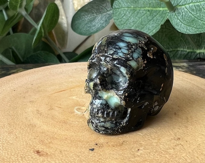 Amazingly Detailed Hand Carved Artifactual Peacock Variscite Skull