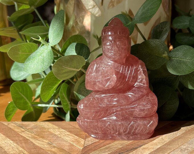 Beautiful Strawberry Quartz Buddha Carving