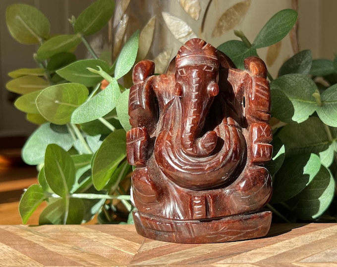 Beautiful Garnet Ganesh Carving #1