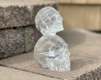 Stunning Double Quartz Venturini Skull with Rainbows