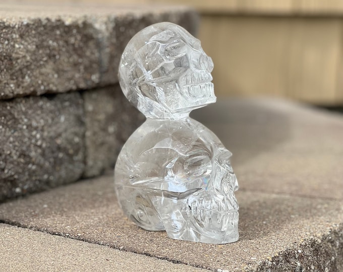 Stunning Double Quartz Venturini Skull with Rainbows