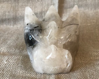 Quartz with Tourmaline Dragon Carving/Skull