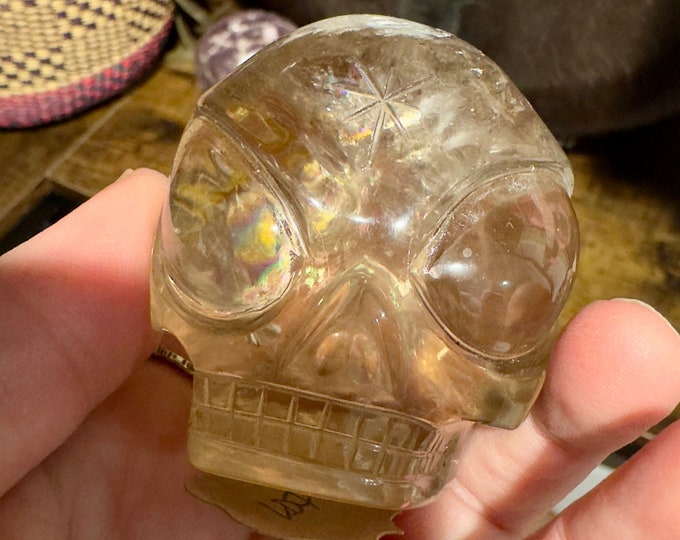 Adorable Citrine Leandro De Souza Star Child Crystal Skull With Rainbows