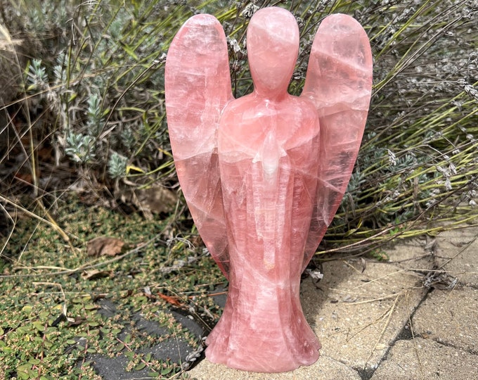 Stunning Gemmy Rose Quartz Venturini Carved Angel