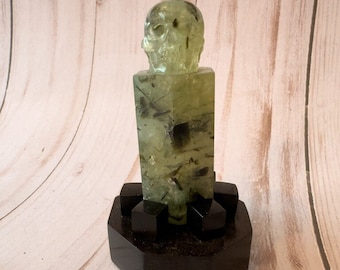 Prehnite Skull Wand With Stand Carved by Artifactual