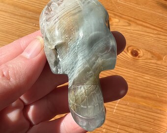 Amazing Bluish Lined Quartz Igor De Souza Crystal Palm Skull