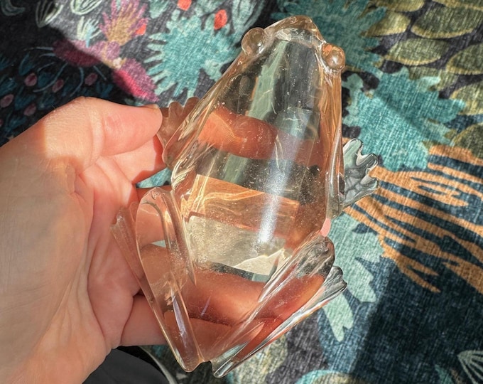Adorable Clear Smoky Quartz Frog, Venturini Carve