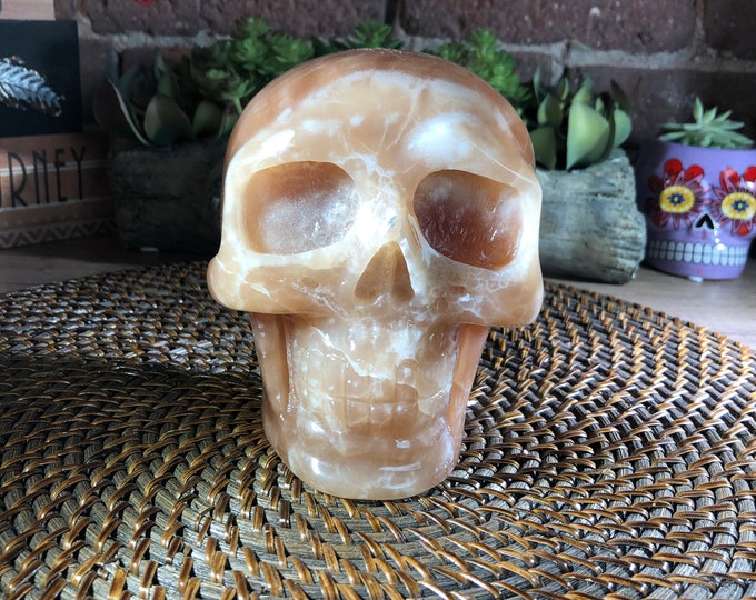 Huge Caramel Calcite Skull