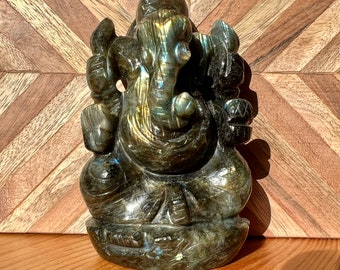 Gorgeous Flashy Labradorite Ganesh Carving