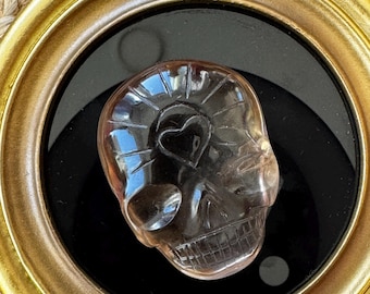 Leandro De Souza Clear Light Smoky Quartz Palm Crystal Skull