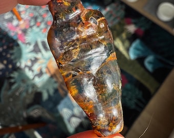 Small Amber Goddess Carving with Rough Back from Artifactual