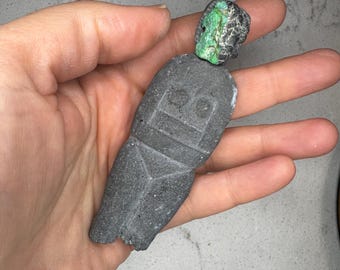 Balinese Lava Goddess with Turquoise Face Carving from Artifactual