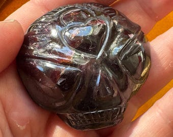 Leandro De Souza Gorgeous Garnet Alien Palm Crystal Skull